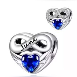 Silver Heart Birthstone Charm For Month of June
